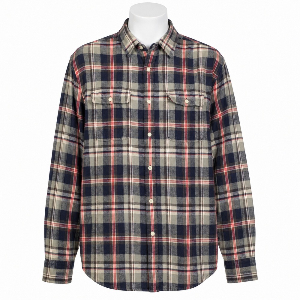 Lucky Brand Plaid Western Flannel Shirt Cotton Ranch Cowboy Workwear Mens Medium